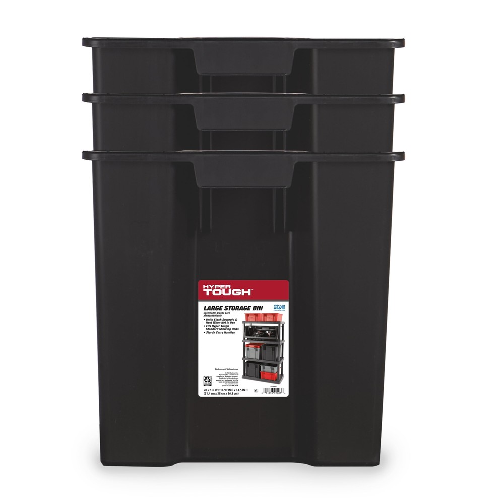 Garage Plastic Storage Bin Large Nesting Stacking, Black