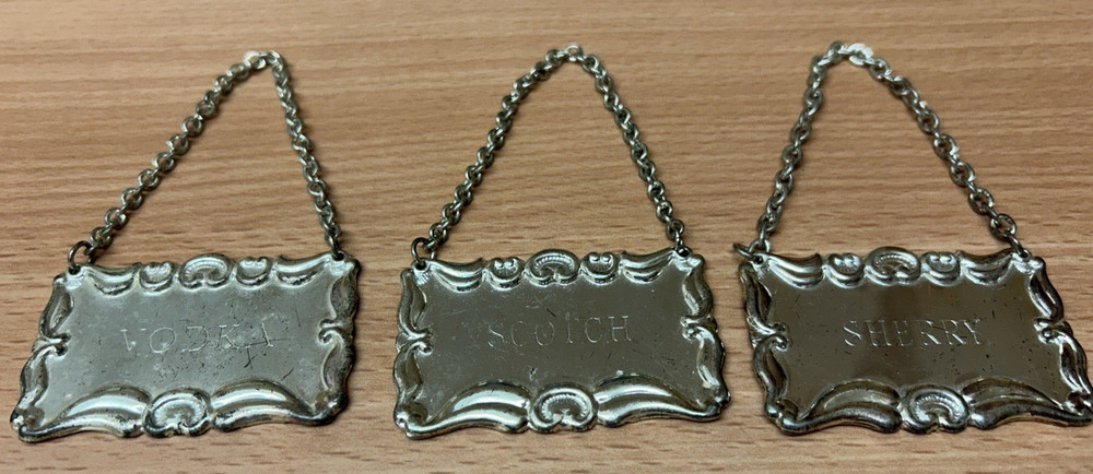 Metal Decanter Tags Vodka Scotch Sherry