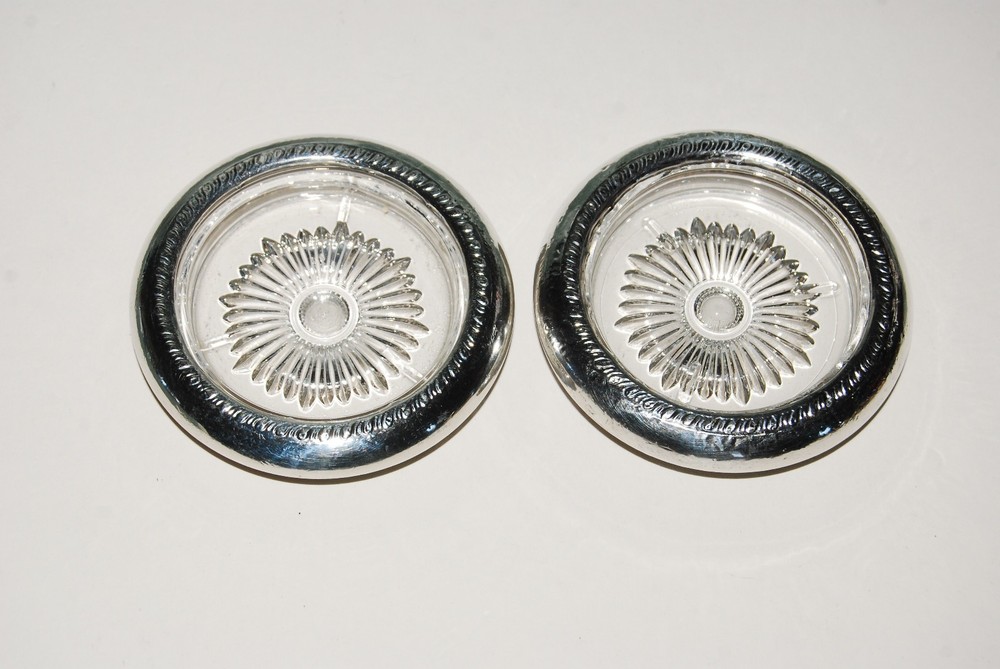 2 Raimond Sterling Silver Glass Coasters - Vintage