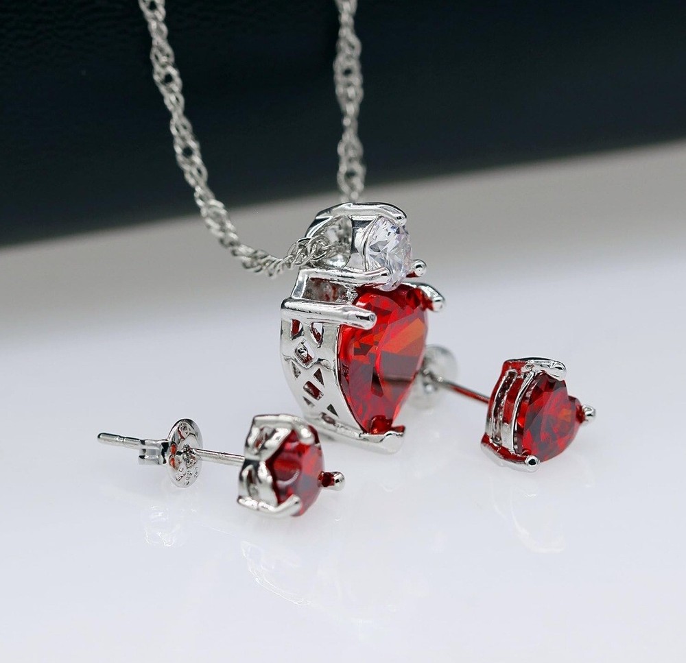 Love Heart Shape Crystal Necklace Matching Stud Earrings BME53