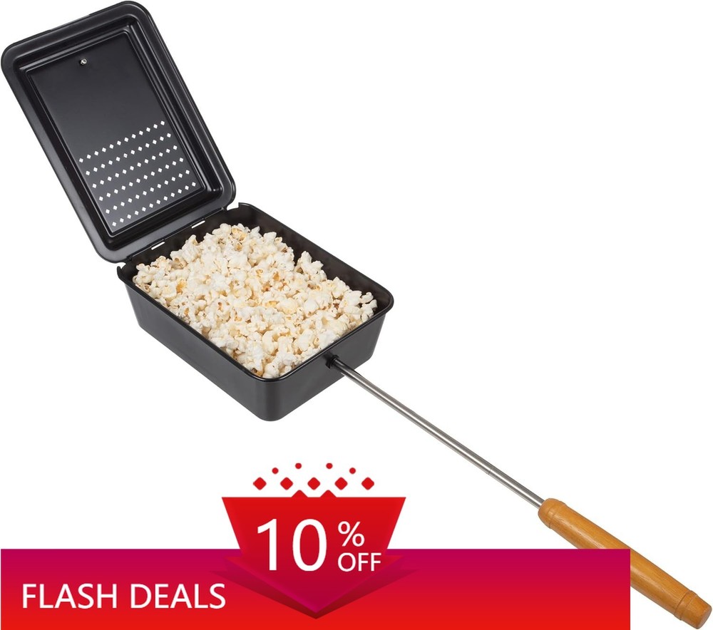 Campfire - Popcorn Maker with Non-Stick Coating and Extended Handle (Black)