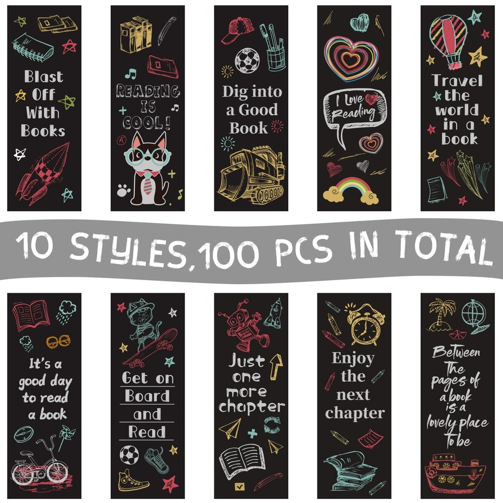 100 Pcs Reading Rocks Bookmarks Rockets Design 72.5 Inch Double Sided Reader