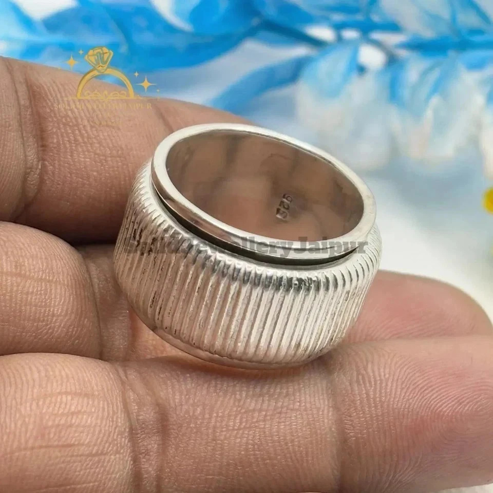 Thick Wide Band Spinner Ring Solid 925 Sterling Silver Meditation Statement Ring