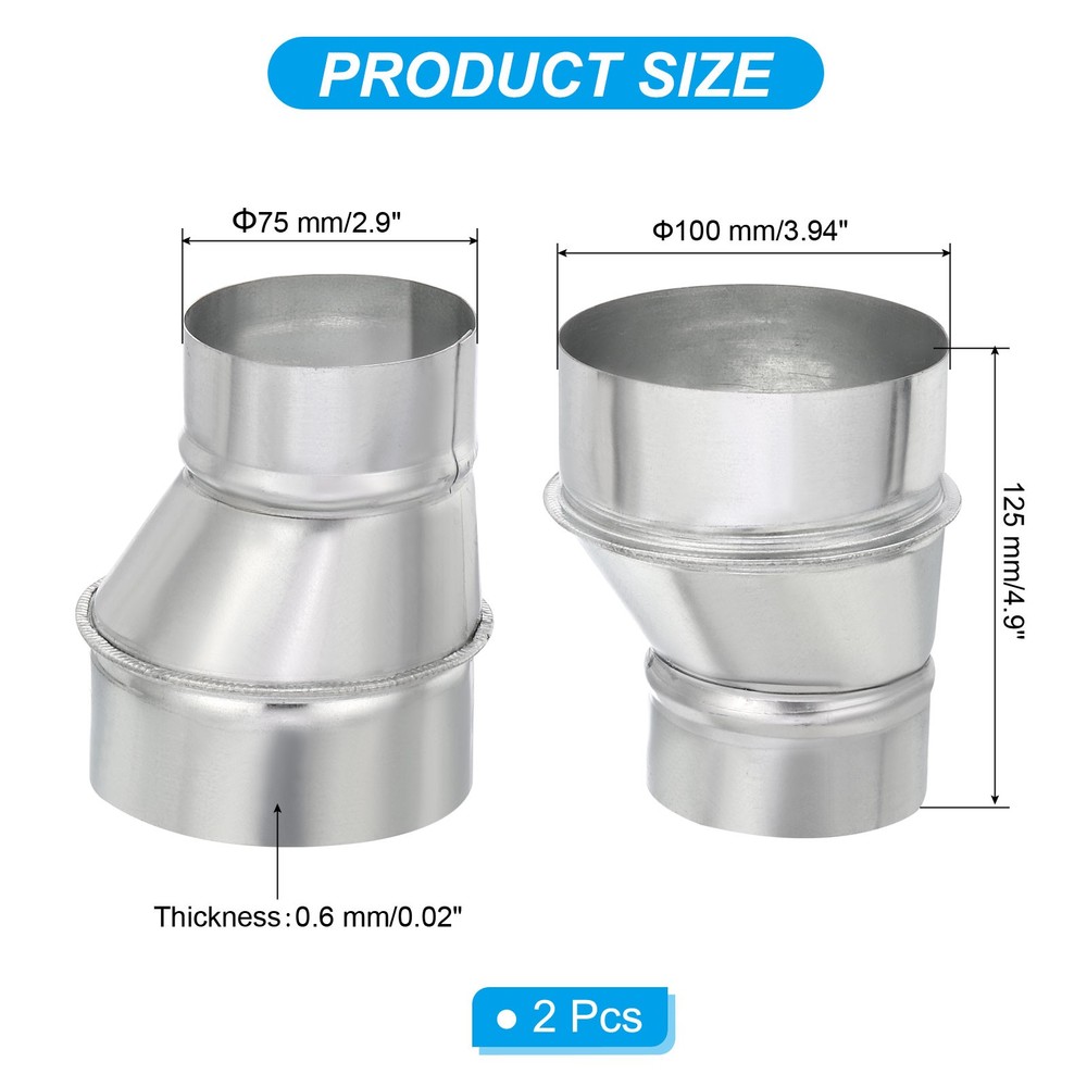 4" to 3" Eccentric Duct Reducer, 2Pcs Galvanized Iron Ducting Connector