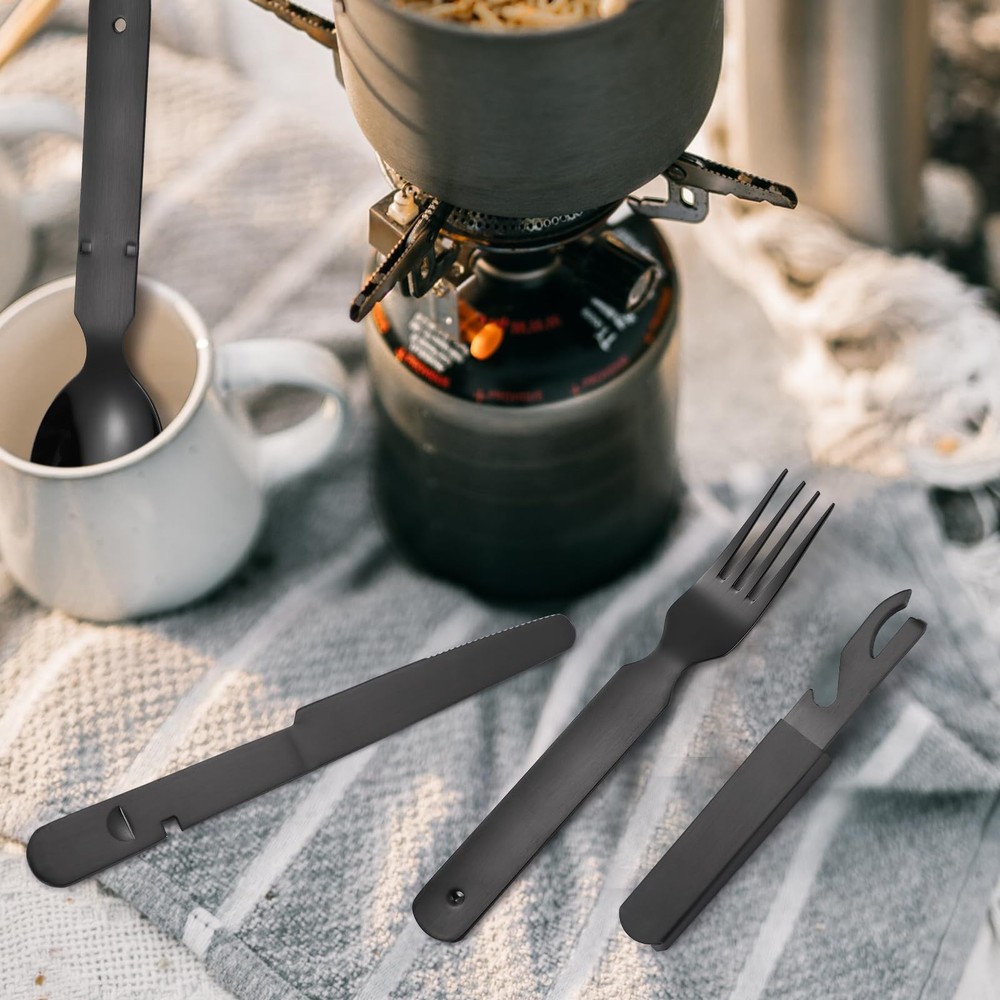 A · HOUSEWARE Portable Silverware Black Flatware Camping Cutlery Stainless St...