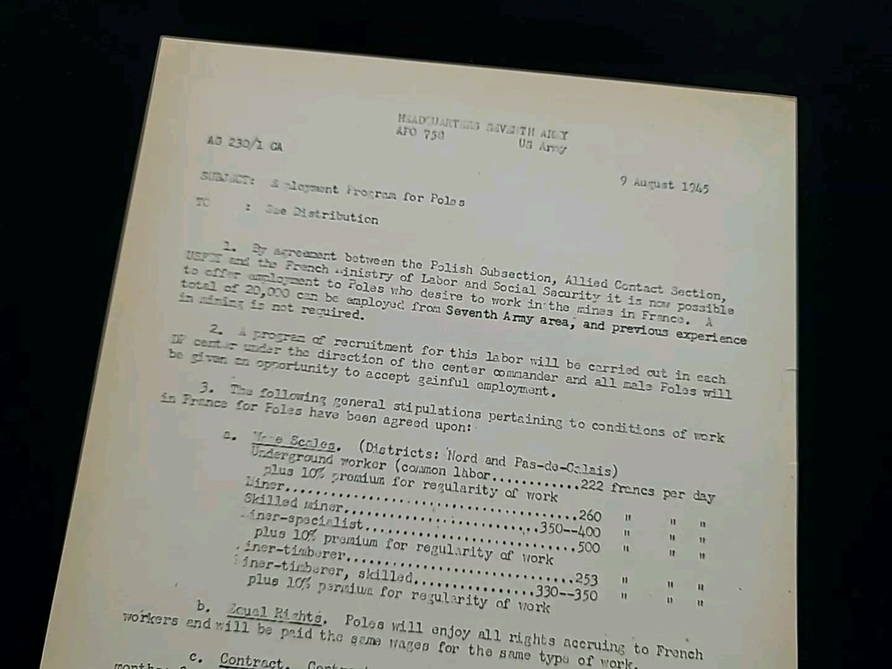 1945 Germany WWII US Army War Military Document Work Programs for Polish Poland
