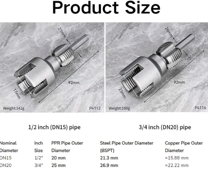 Manual Pipe Threader BSPT 1/2" & 3/4" Integrated Internal & External Tool