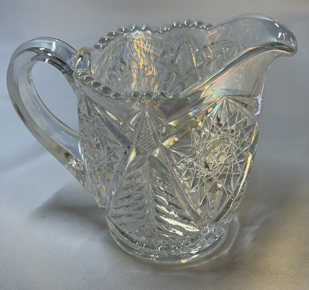 Valtec Pattern Sugar And Creamer Iridescent Clear Glass Lusterware L.E. Smith