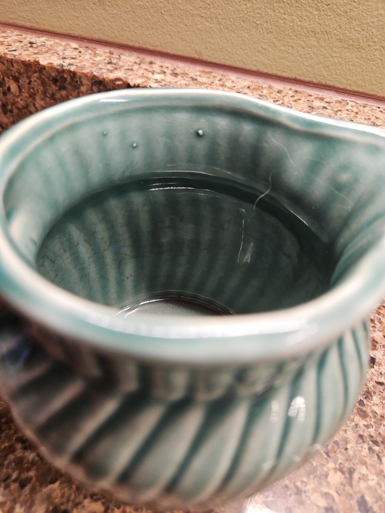 Ceramic Green Small Pitcher with handle Pottery Swirls