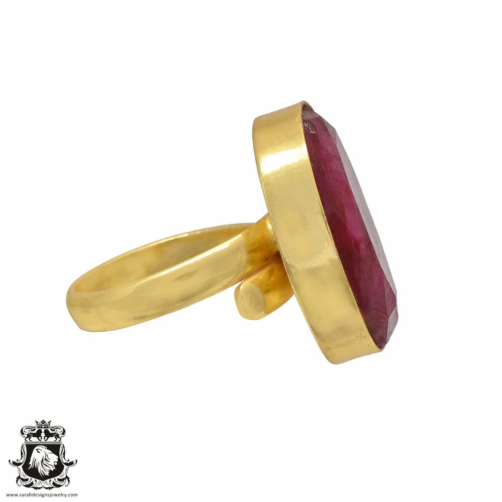 Size 8.5 - Size 10 Adjustable Kashmir Ruby 24K Gold Plated Ring GPR488