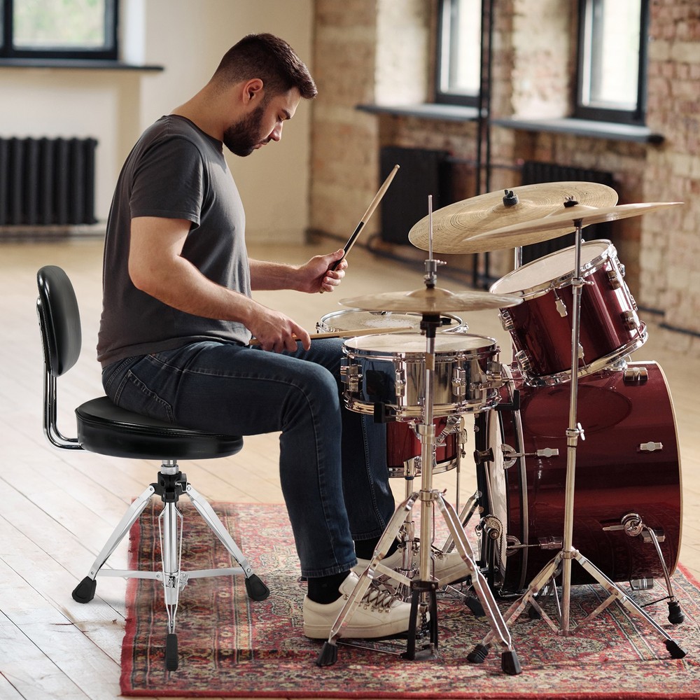 Drum Throne with Backrest, Drum Stool Adjustable Height With 5A Drumstick