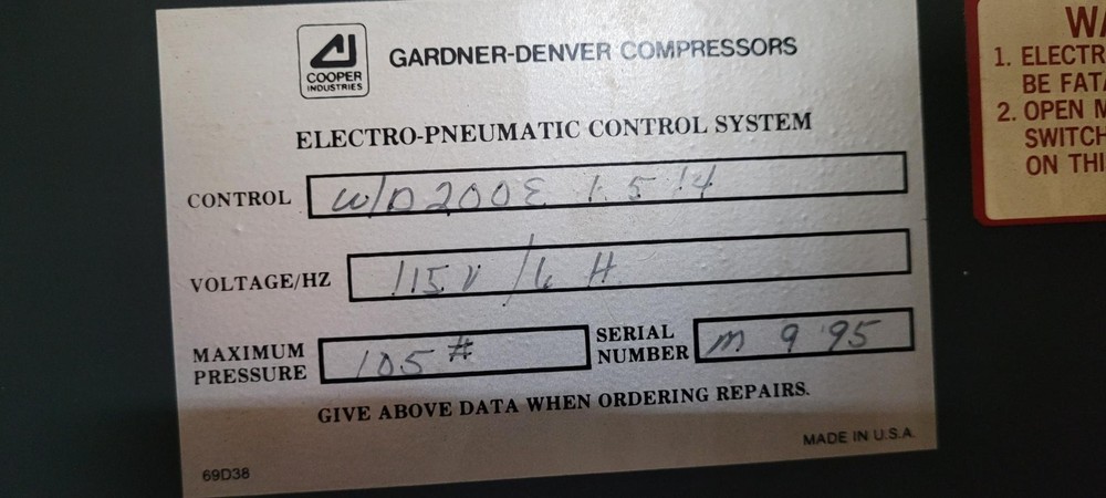 Gardner Denver 50hp Screw Compressor ECHSJP 4327 Hrs