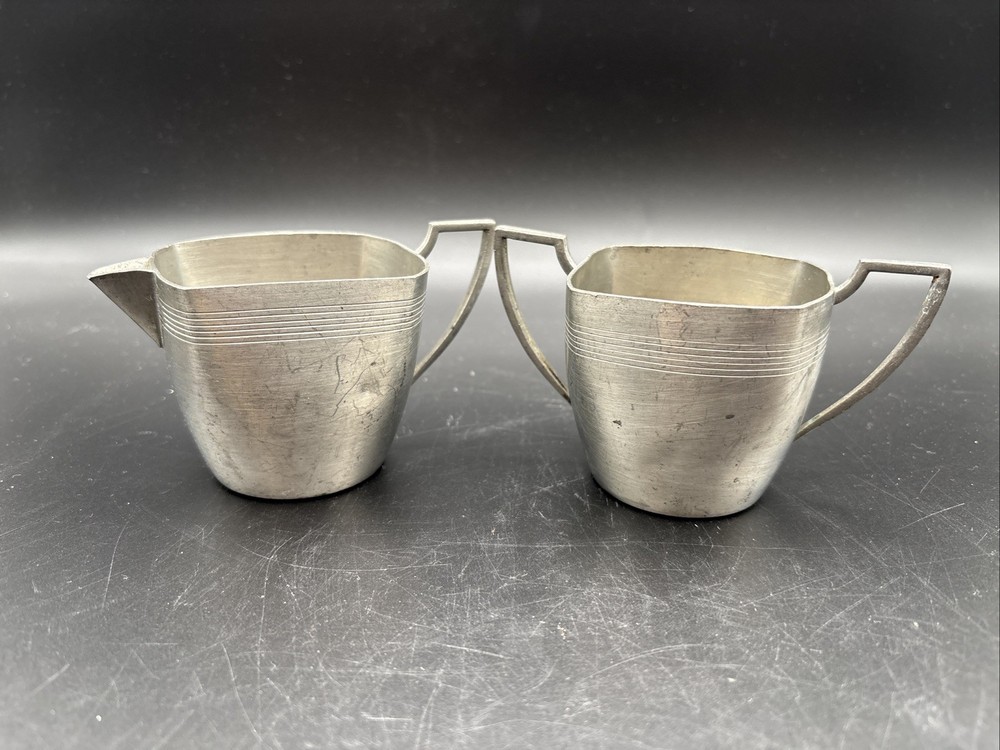 Vintage Pewter White Cream Sugar Set