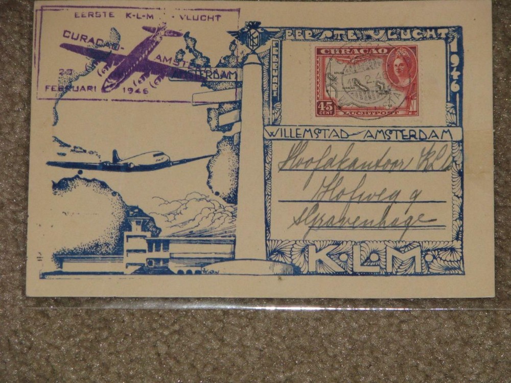 CURACO 1946 KLM FLIGHT POSTCARD