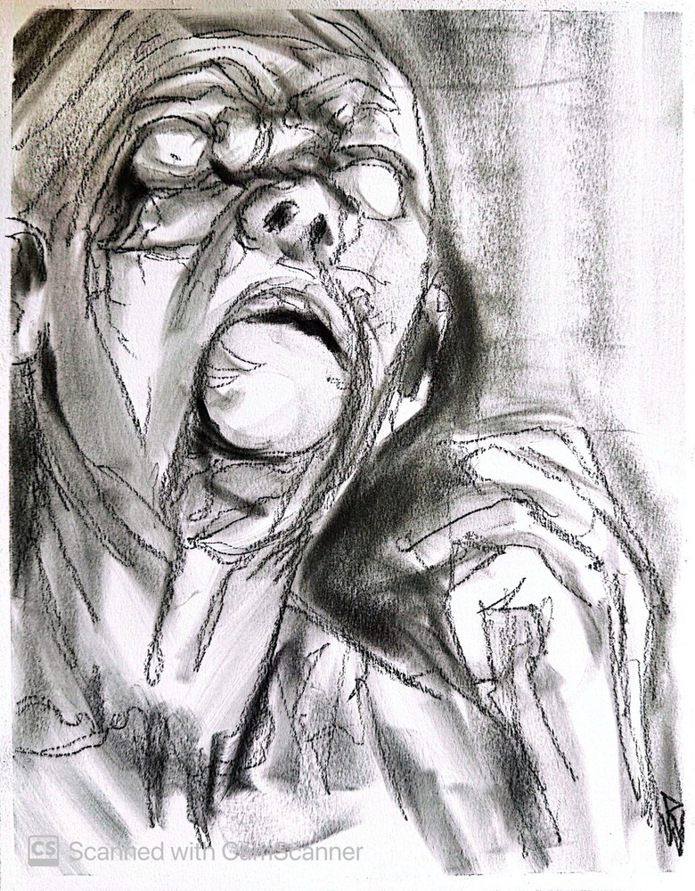 Expressionist Horror Face – 11x14 Pastel Drawing on Paper