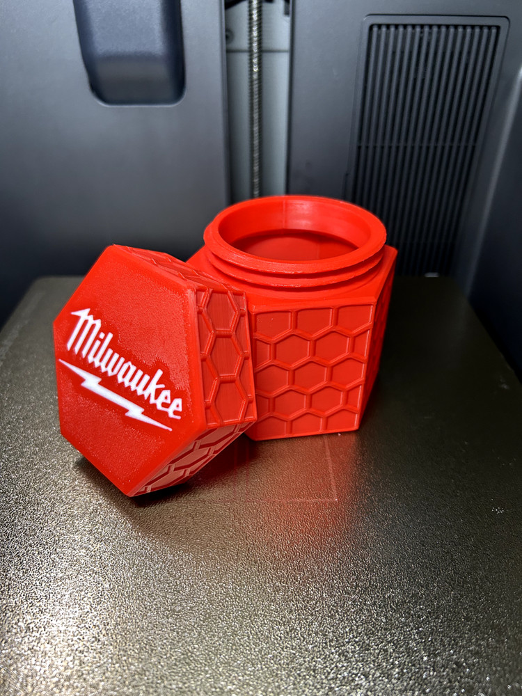 Milwaukee Container 3.6" Hexagonal Threaded Screw & Parts Storage Box 3D Printed