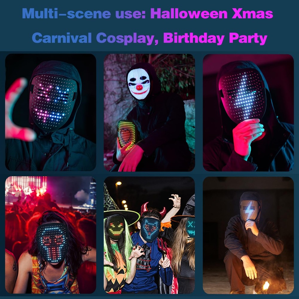 Led Mask with Gesture Sensing, Light up mask with 50 Pattern Display for Men/...