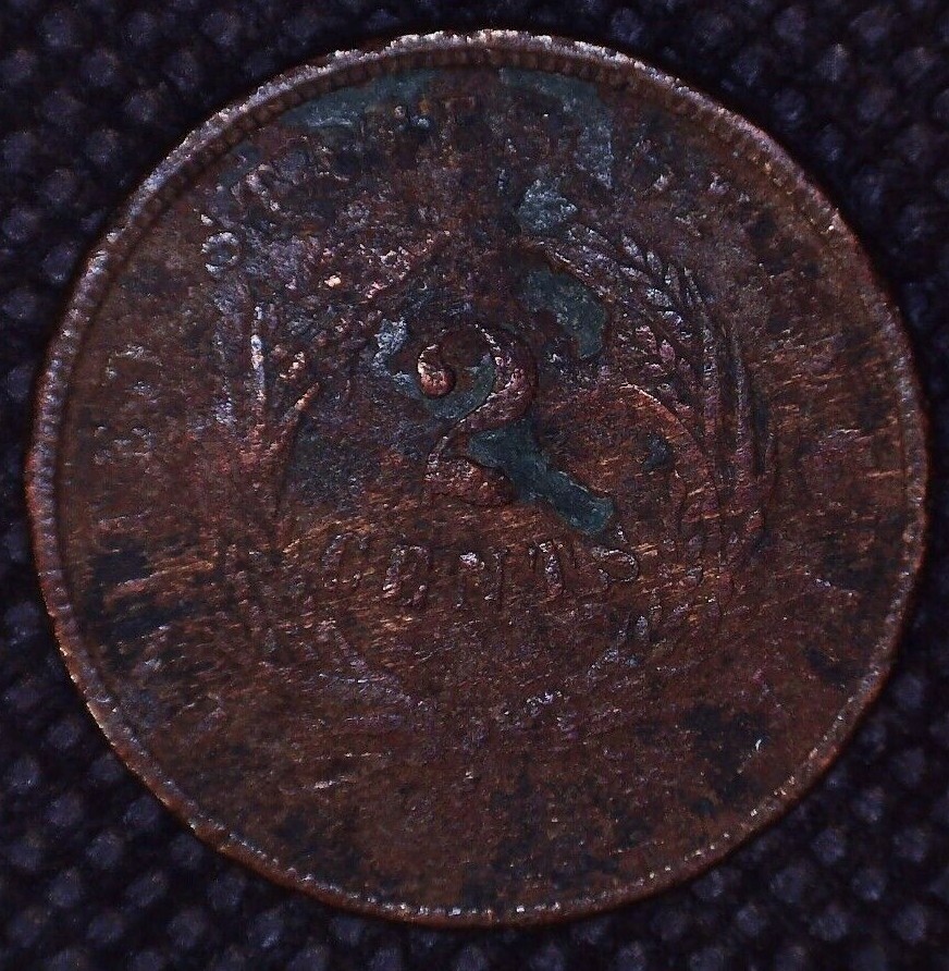1864 Two-Cent Piece 2(C) Copper Rotated Reverse #B116
