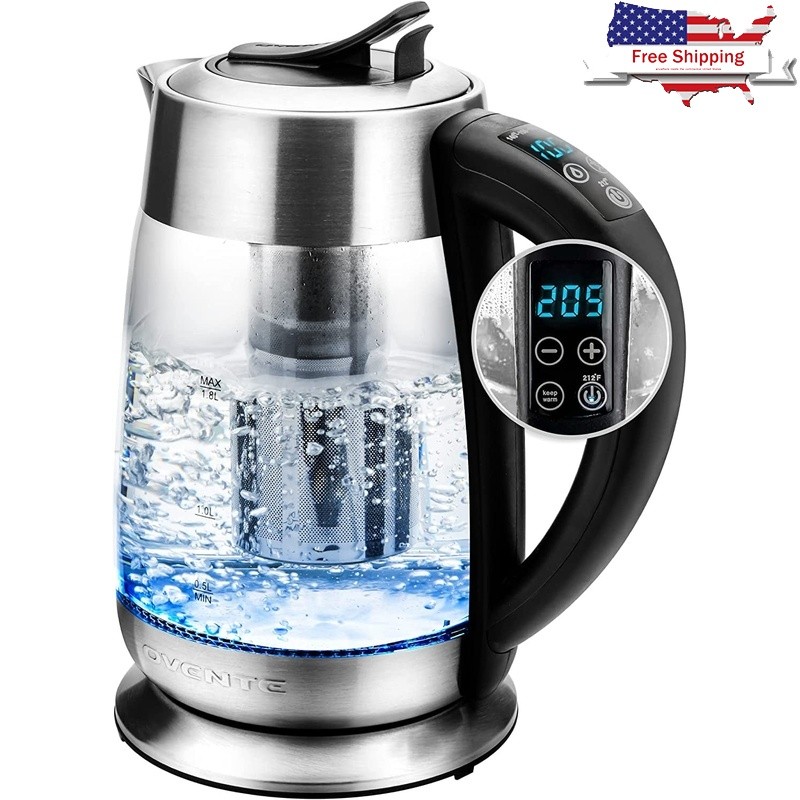 Electric Glass Kettle 1.8L Smart Temperature Control Auto Shut-Off Keep Warm New