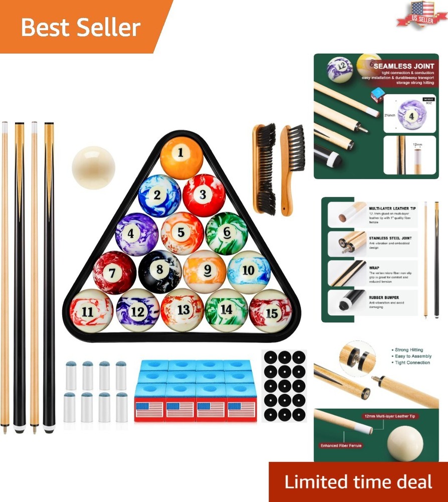 Complete Pool Table Accessory Set with Cue Chalks, Balls & Brushes - 71 Pieces