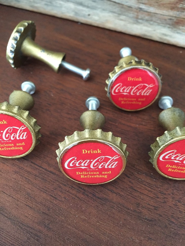 Retro COCA COLA Coke Red Bottle Cap Drawer Pull Knob Nostalgic Decor