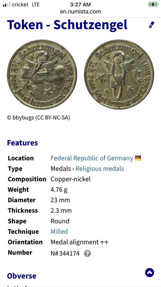 Religious Token - Angel - Germany