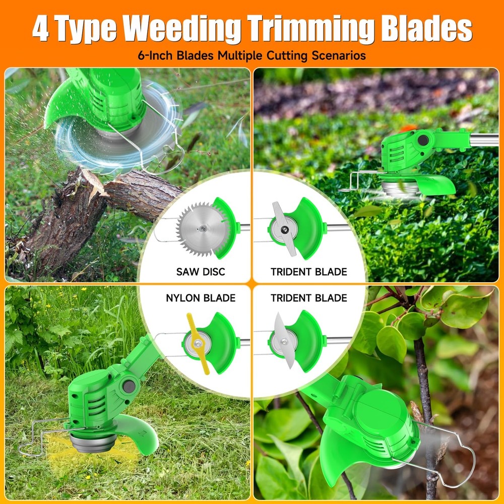 Electric Weed Wacker Cordless StringlessTrimmer,Grass Trimmer,with 2 Batterie...