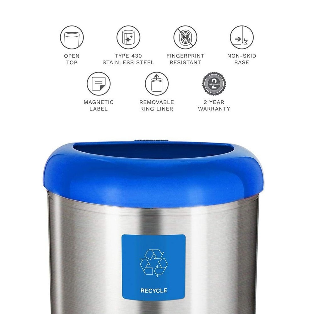 Ninestars OTT-50-19BL Open Trash Can, Large, Silver