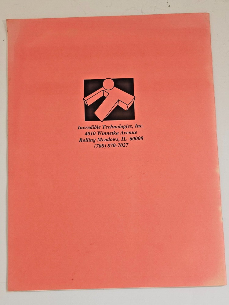 INCREDIBLE TECHNOLOGIES WORLD CLASS BOWLING VIDEO GAME INSTALLATION MANUAL