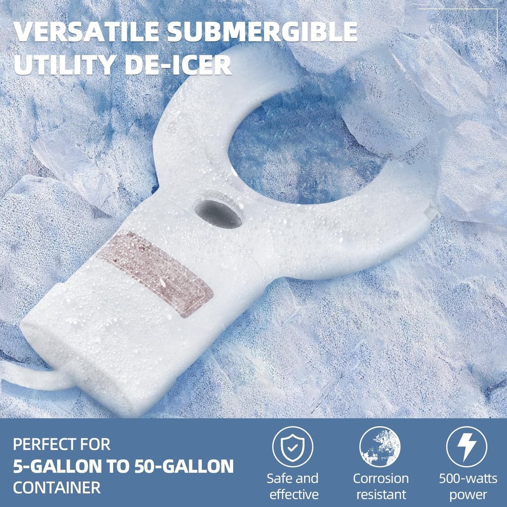 500W Stock Tank De-Icer Trough Heater Aluminum Submersible Water Bucket Deicer