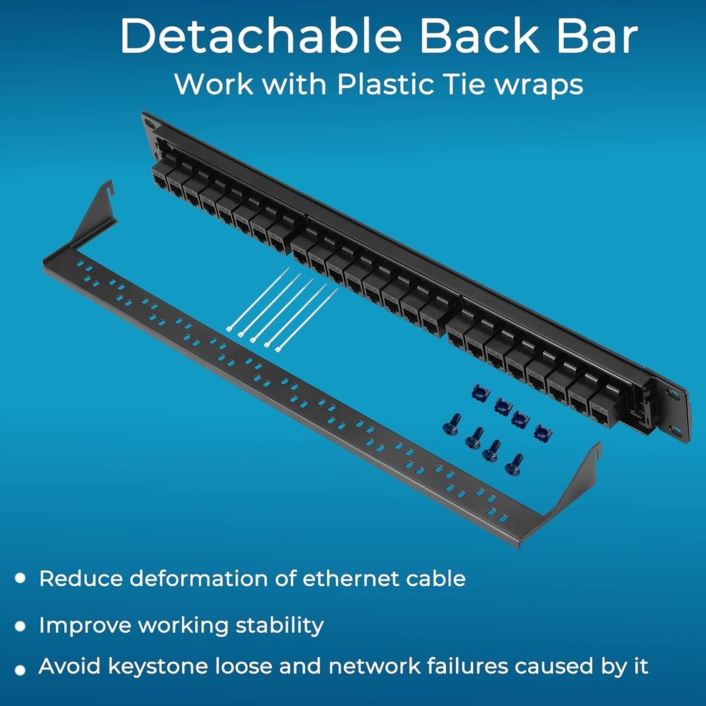 Patch Panel 24 Port Cat6 with Inline Keystone 10G Support, Pass-Thru Coupler Pat