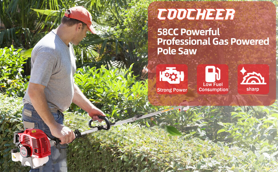 Upgraded Pole Saws Gas Powered 58CC 2 Cycle Extendable Pole Saws Tree Trimming