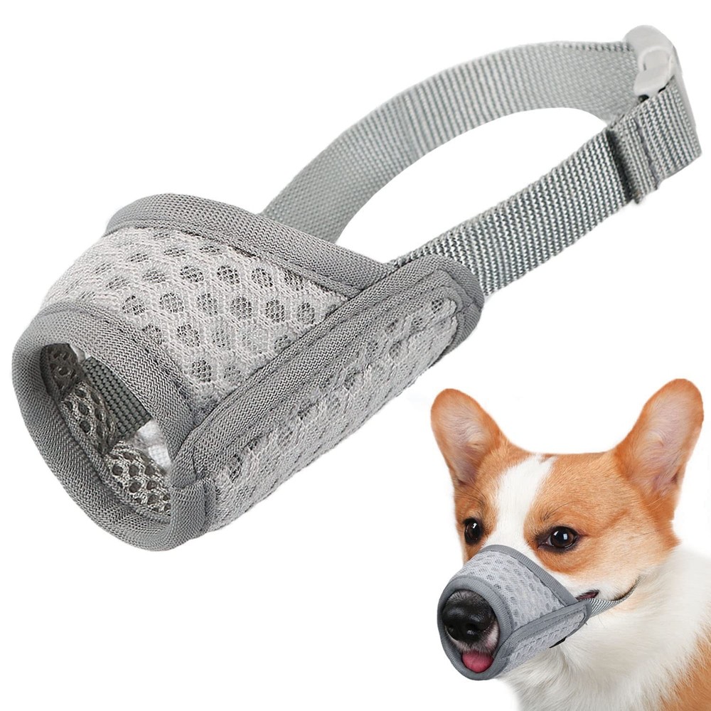 Mayerzon Dog Muzzle, Puppy Soft Mesh Muzzle for Small M-(Snout 7¼”-8”), Grey