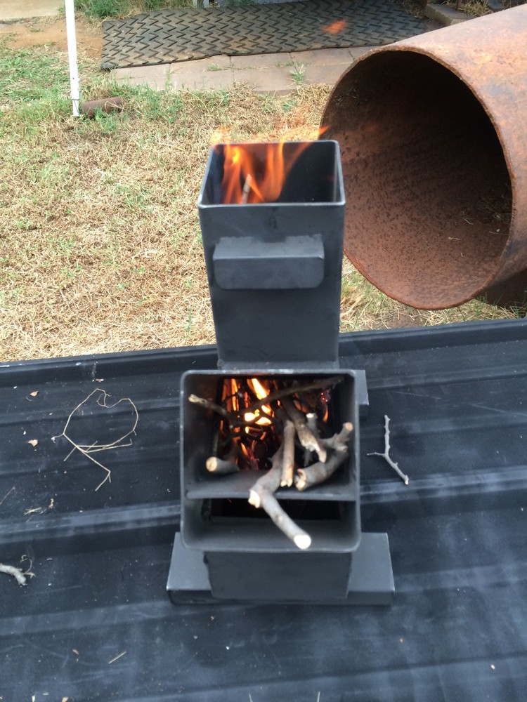 Gravity Feed Rocket Stove w/ caps by Outback Fabrications