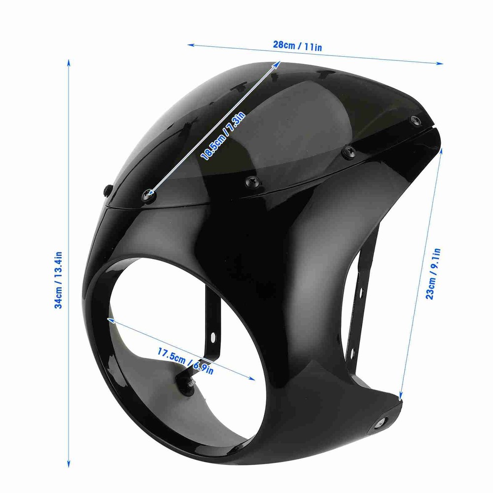 Black Lens 7in Headlight Fairing Wind Deflector Windshield for Motorcycle