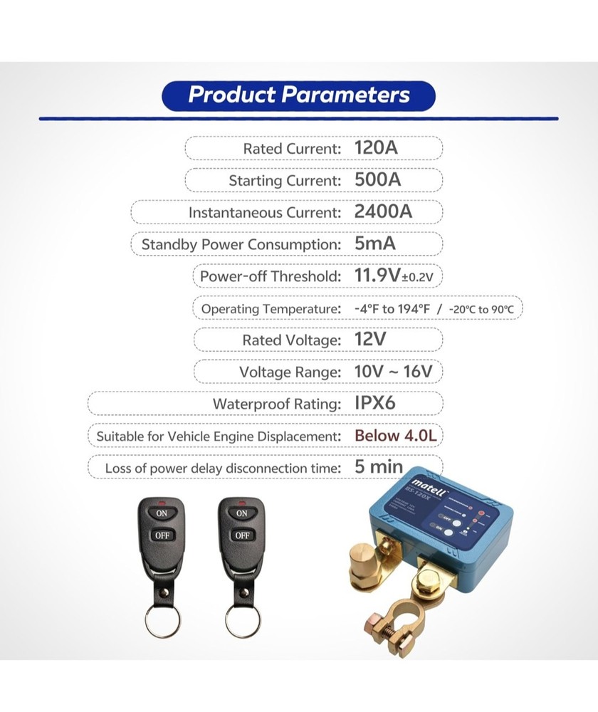 matell DC 12V Remote Battery Disconnect Switch Smart Voltage Control Battery...