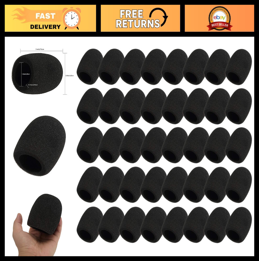 40 Pack Foam Mic Covers - Handheld Microphone Windscreen, Black Sponge Shield