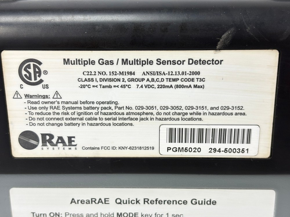 Pre Owned | Rae AreaRAE PGM-5020-Multiple Gas / Multiple Sensor Only - Black