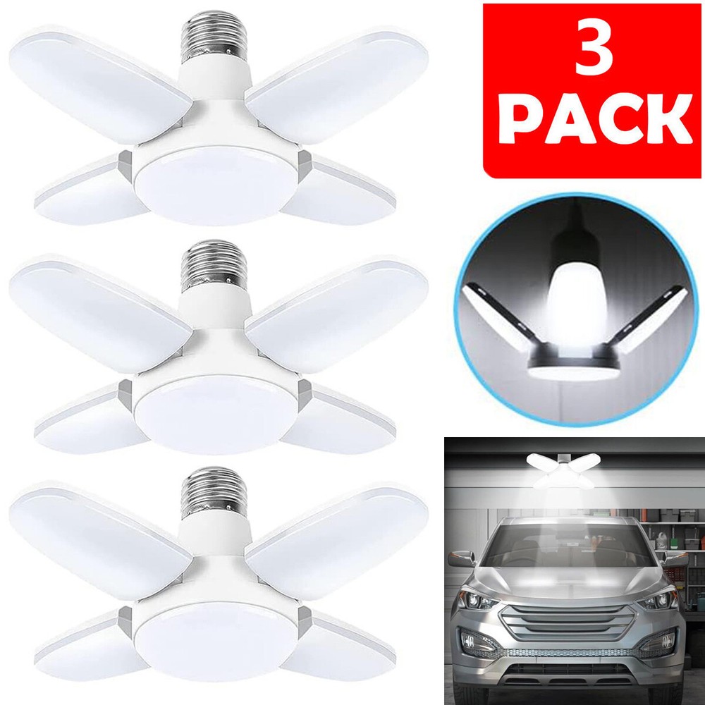 3PCS LED Garage Light Bulb Deformable Ceiling Fixture Lights E27 Workshop Lamp