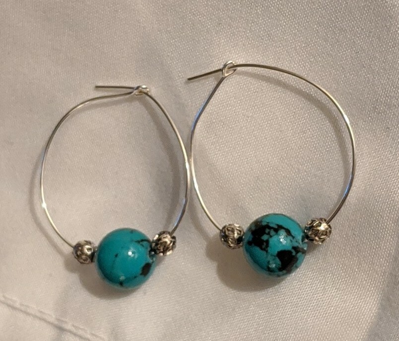 Handmade Green And Black Loop Earrings - A