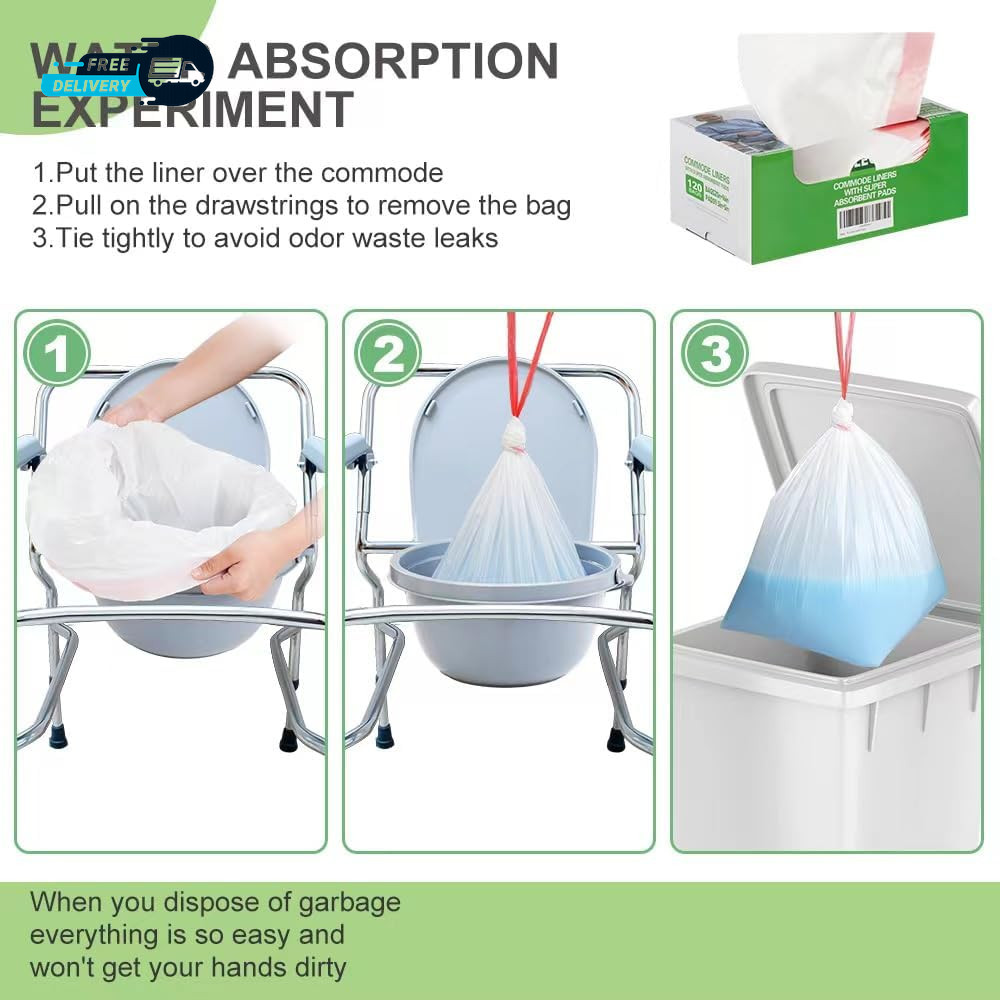 Commode Liners 120PCS Bedside Commode Liners Disposable-Portable Toilet