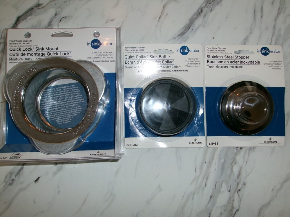 Insinkerator garbage disposal parts, STP-SS, QLM-00, and QCB-AM. MINT