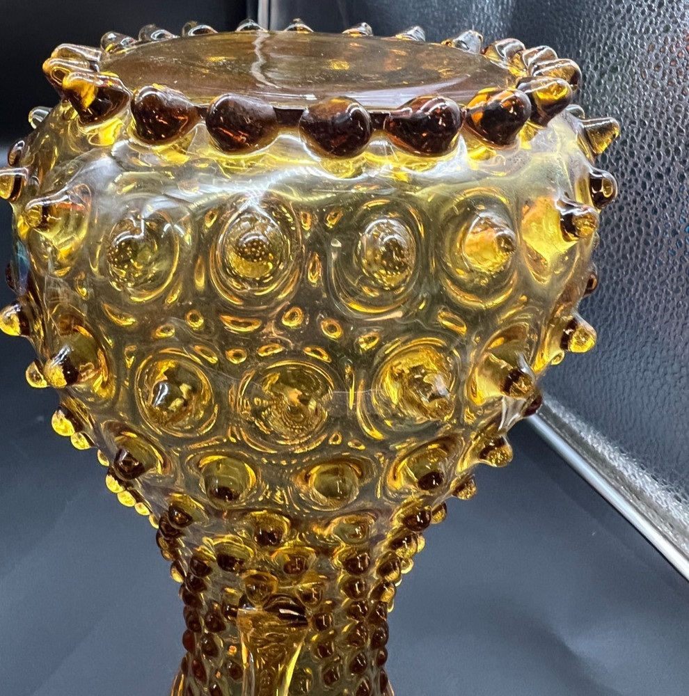 Tall Amber Hobnail Handle Pitcher 9"