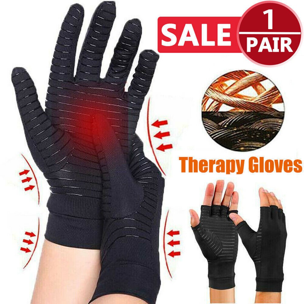 Copper Compression Arthritis Gloves Hand Support Fit Joint Pain Relief ( Pair )