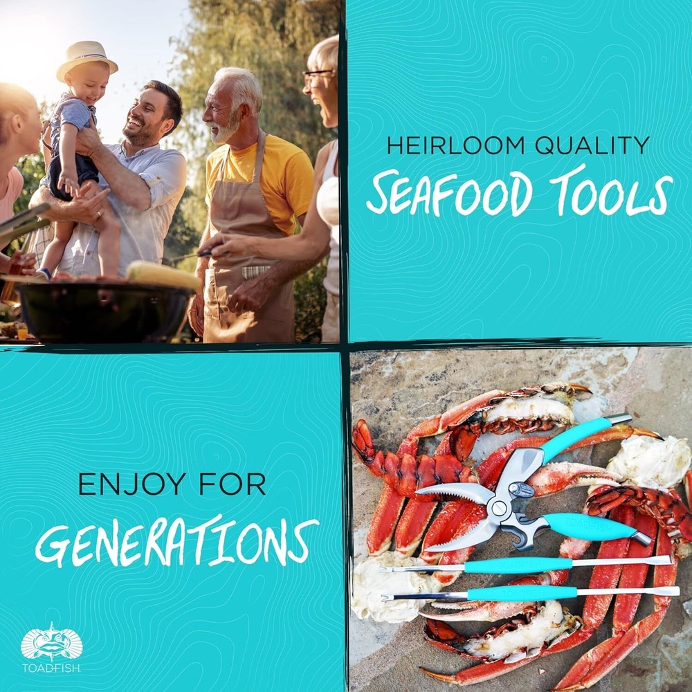 Crab & Lobster Seafood Tool Set - 2 Shell Crackers With Cutters & 4 Multi-Use...