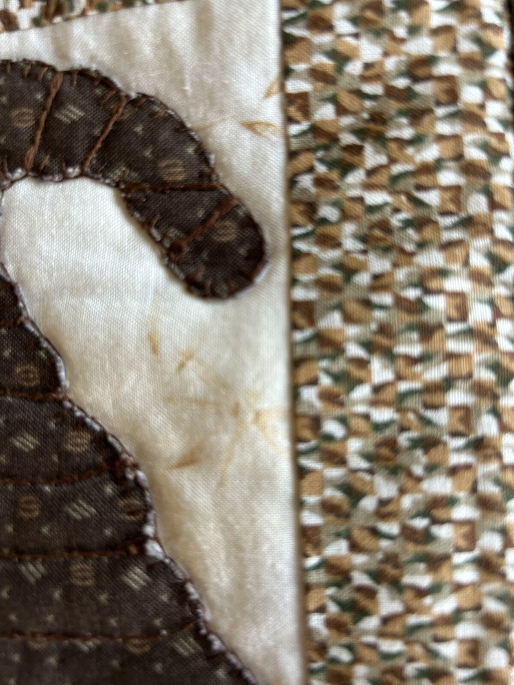 Hand Stitched Details On Fabric Fall Wall Hanging Cornucopia With Squash