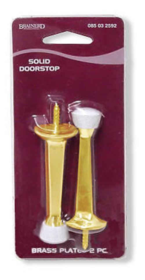 Pair Solid Metal Polished Brass Finish Doorstop