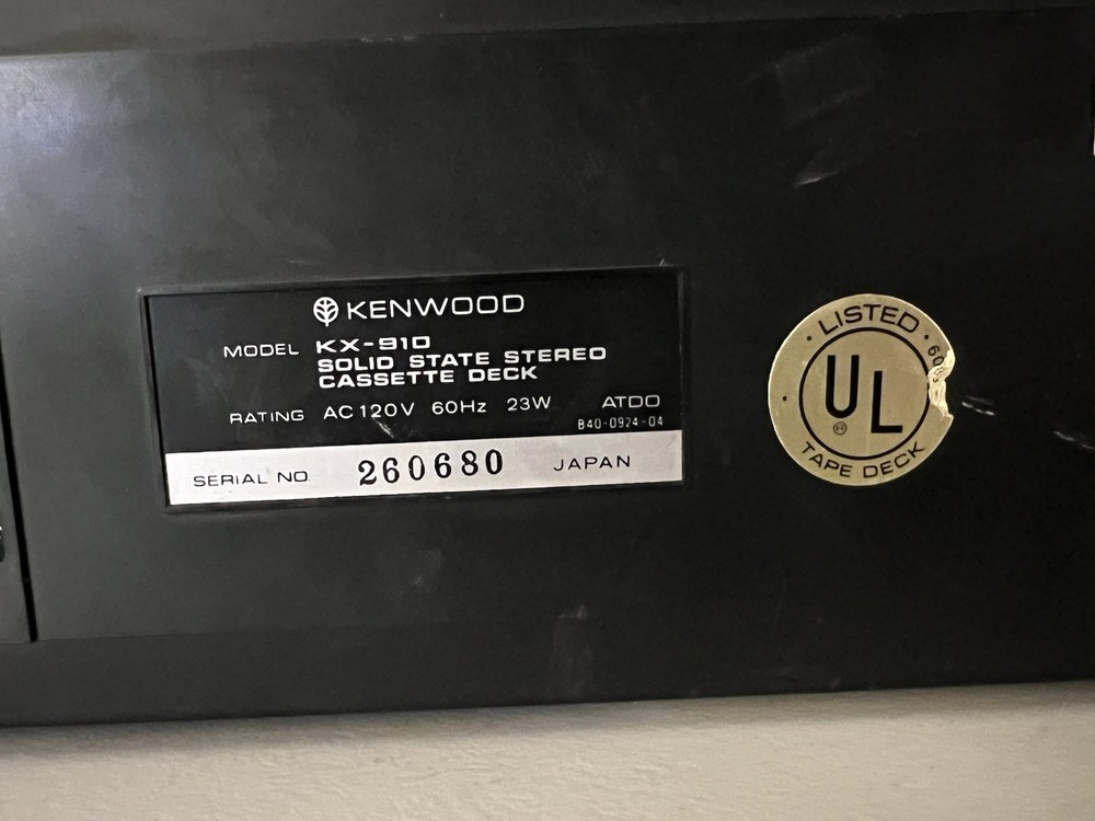 Kenwood KX-910 Stereo Cassette Deck - Powers On