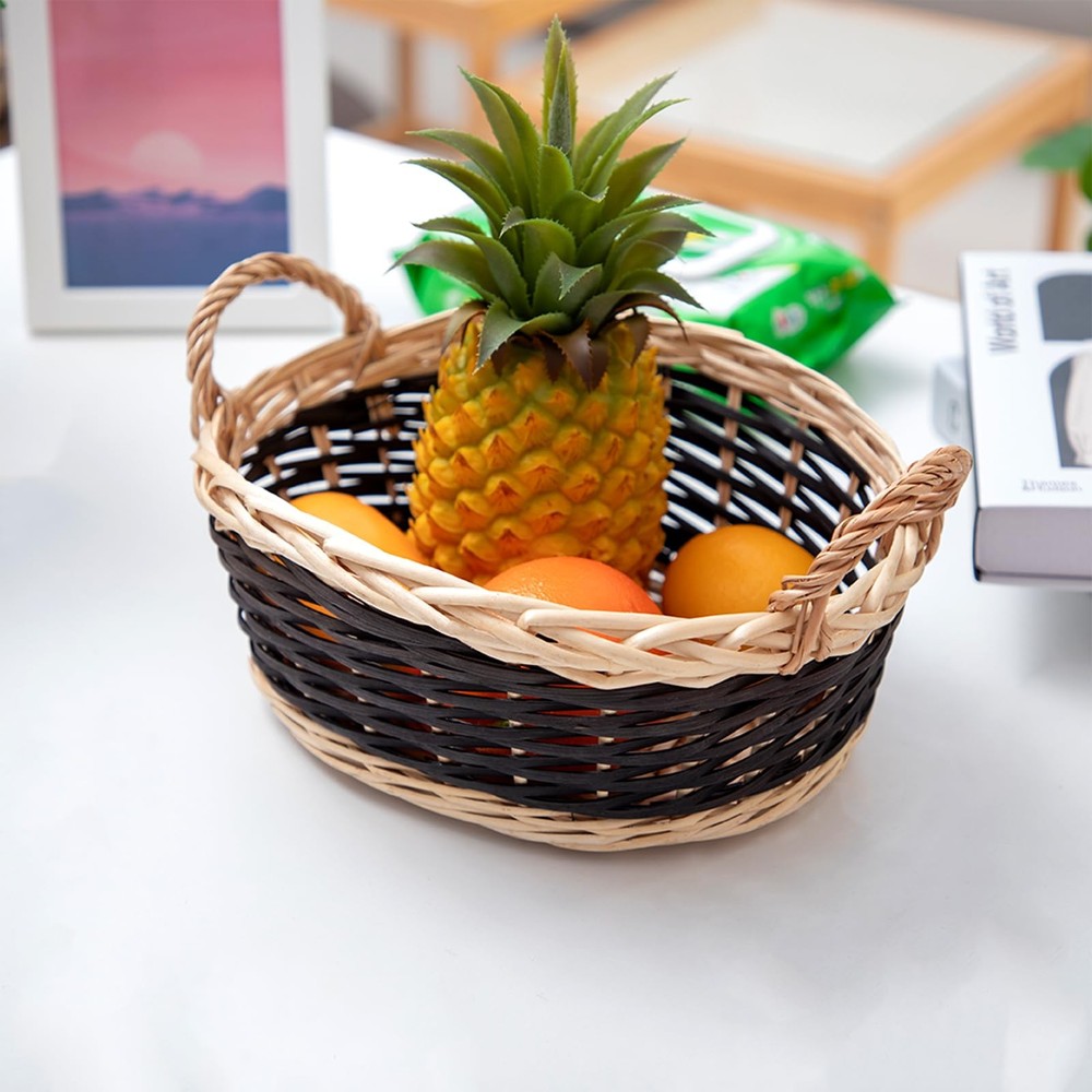 (Three Pack) Willow Bread Basket Rattan Fruit Display Basket for Fruit Vegeta...