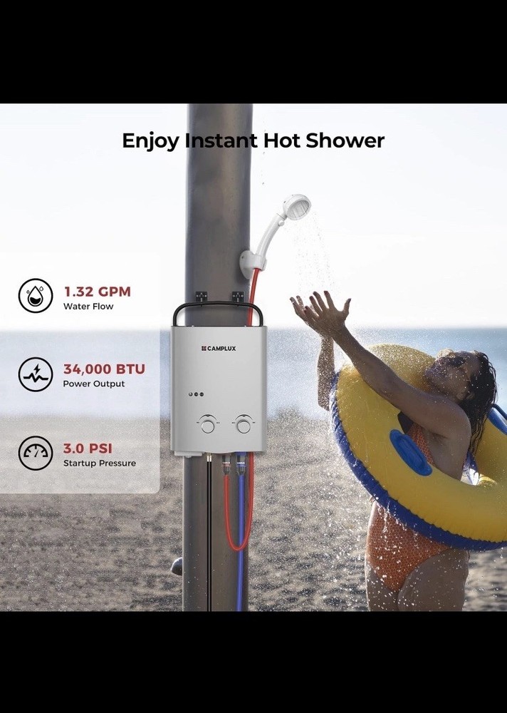 Camplux 5L 1.32 GPM Outdoor Portable Tankless Water Heater Camping AY132G Gray